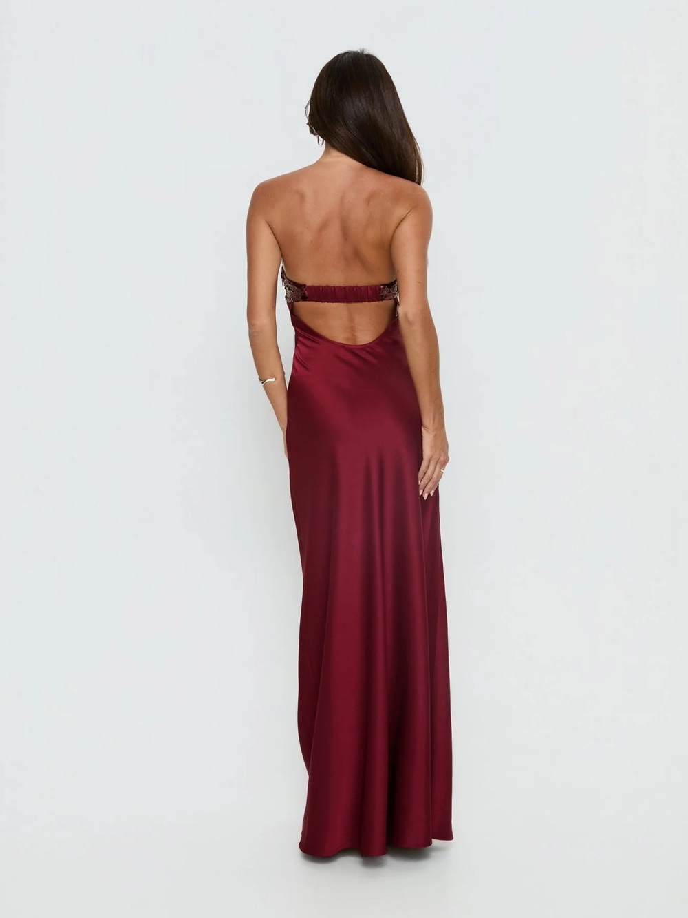 See The Vision Sequin Bust Strapless Maxi Dress Burgundy - Picture 6 of 14